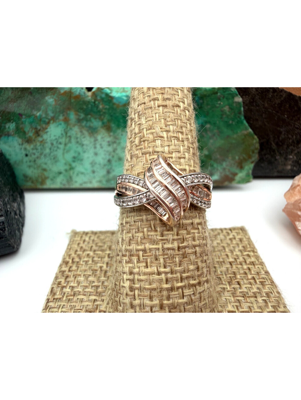 Vintage Pierre Meunier 925 Sterling Silver Rose Gold Diamond Ring